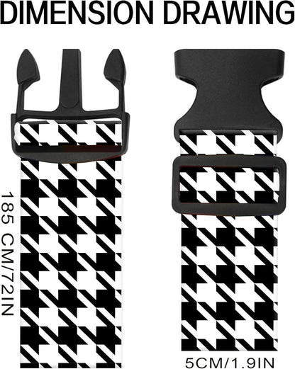 Luggage Straps for Suitcases, Adjustable Travel Belt, Durable Wide Luggage Strap, Cute Suitcase Strap Identifiers with Buckle, Bag Straps for Luggage, Black White Houndstooth