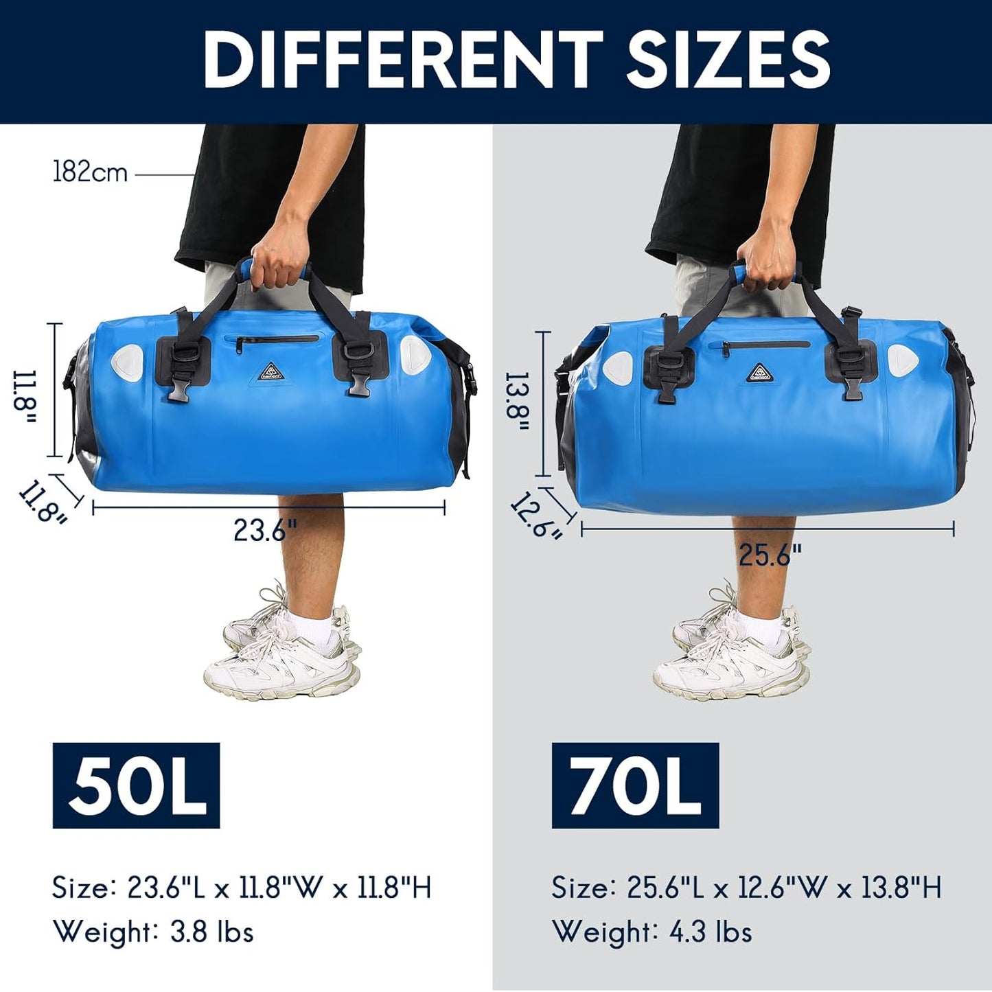 Haimont Waterproof Duffel Bag Roll-top Dry Duffel Bag with Quick-fixed Straps for Motorcycling, Rafting, Boating, SUP, Kayaking, Travel, 50L/70L