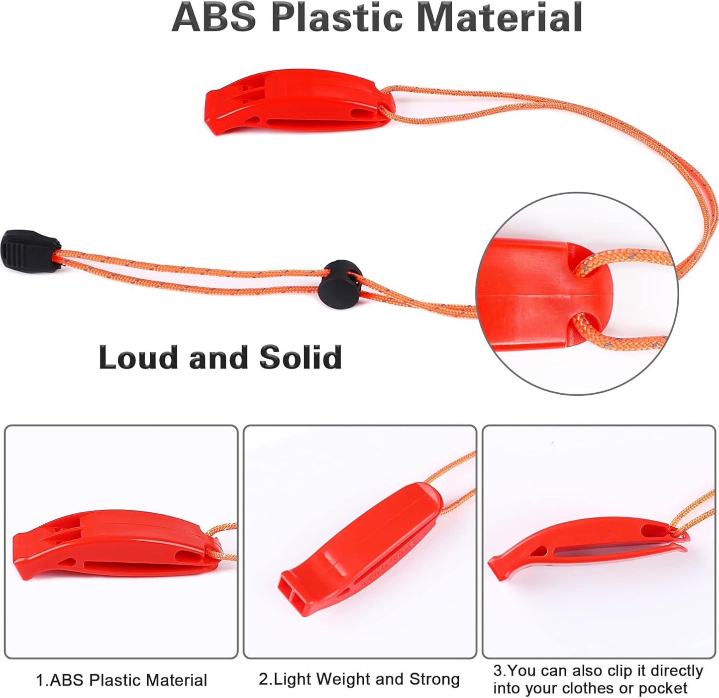 JULBEAR 6PCS Safety Survival Whistles with Adjustable Reflective Lanyard Emergency Plastic Whistle Marine Whistle