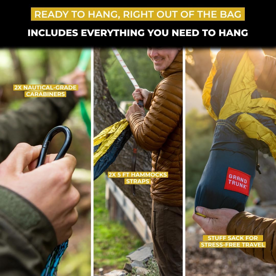 Grand Trunk Double Deluxe Parachute Nylon Hammock - 500lb Capacity Camping Hammock, 10.5x6.5ft, Lightweight & Durable (Heritage)