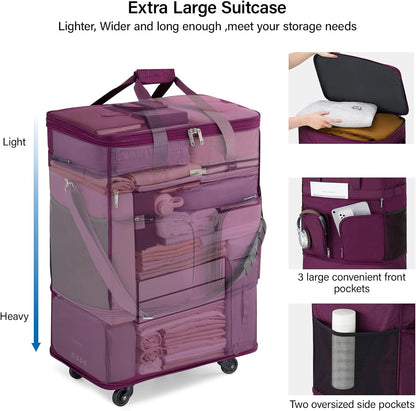 Hanke Expandable Collapsible Luggage with Wheels Suitcase Luggage Rolling Travel Bag Duffel Bag for Men Women Lightweight Suitcase Large Capacity Luggage with Spinner Wheel (Purple)