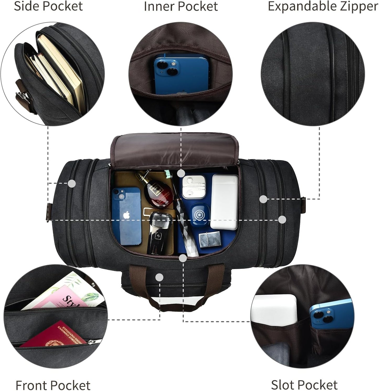 Dimayar Expandable Duffle Bag for Men, 50L Large-Capacity Weekender, Water-Resistant Mens Duffle Bags for Traveling, Lightweight & Durable Overnight Carry-On, Versatile Gym and Travel Bag