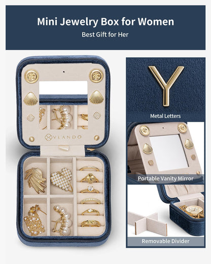Vlando Girls Fashion Jewelry Box Mini Case - Dark Blue, Initial - Y