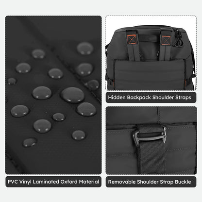 86L 30” Folding Duffle Backpack with 2 Wheels,Travel Bag with Separate Shoe Compartment,Black