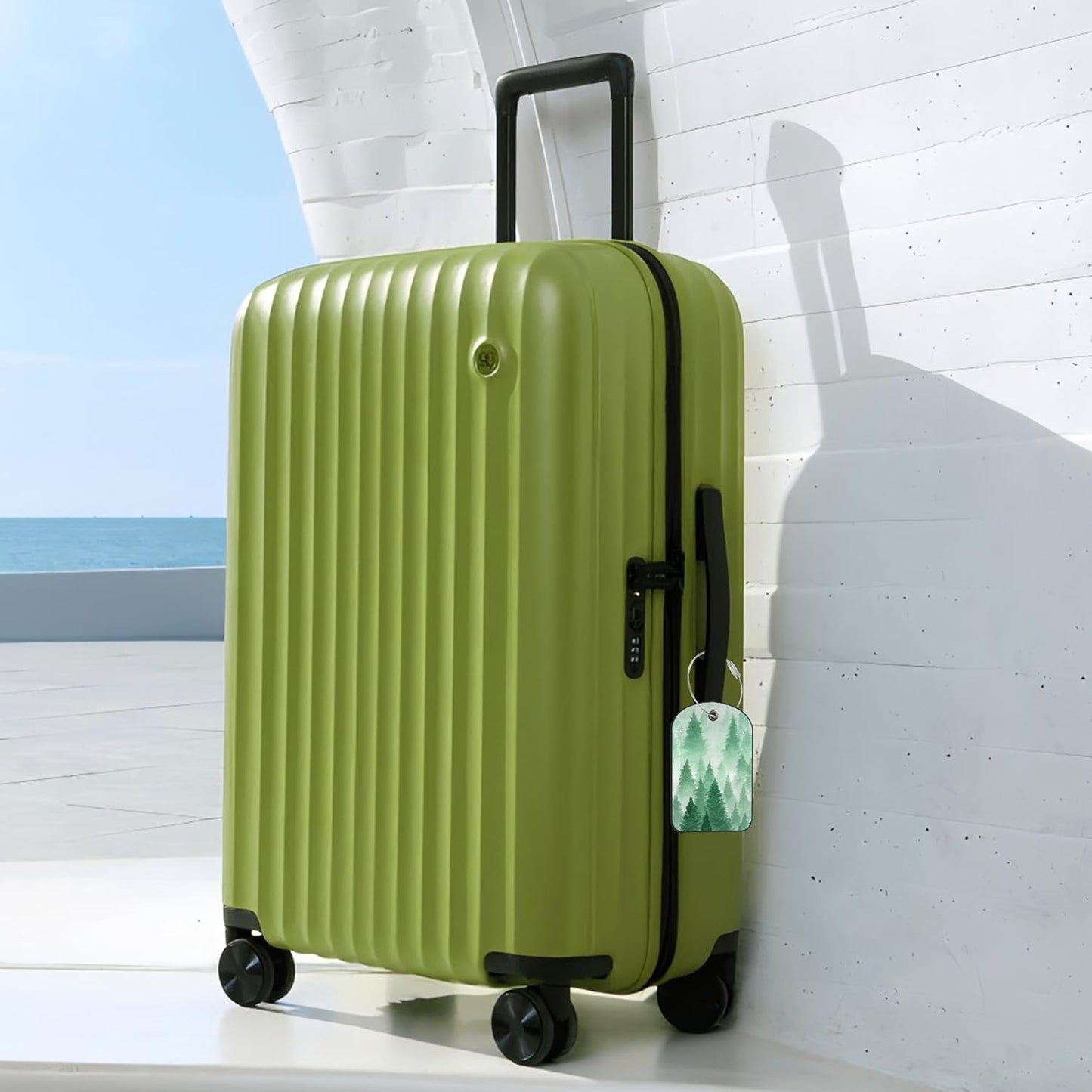 Foggy Forest Luggage Tag for Suitcase Set of 2 PU Leather Cute Luggage Tags with Stainless Metal Loop ID Label Privacy Flap Suitcase Tags for Women and Men Travel