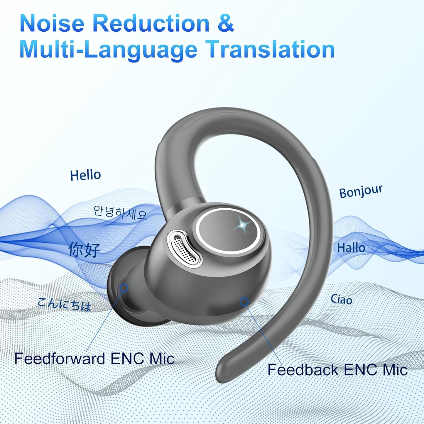 AI Translation Earbuds Real Time, 164 Language Translator Earbuds, 3-in-1 Bluetooth 5.4 Translation Headphones with 5 Translation Modes, 48H AI Ear buds Translator Device for Business/Learning, Grey