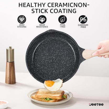 JEETEE 24Pcs Ceramic Cookware Set, Gray Pots and Pans Set Non Stick, Kitchen Healthy Non Toxic Induction Cookware Sets W/Saucepans, Sauté Pan, Griddle, Crepe Pan & Pancake Rake (PFAS,PFOA Free)