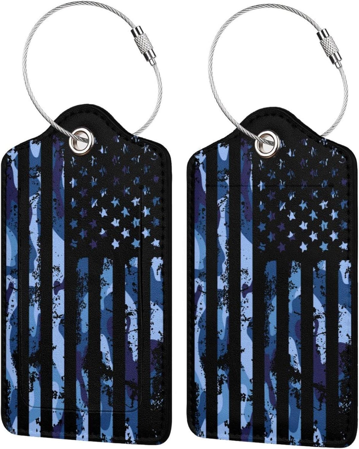 Set of 2 Luggage Tag for Suitcases Tie dye PU Leather Luggage Tag with Full Back Privacy Name ID Card Fun Laggage Tags