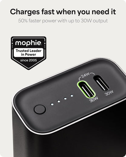 Mophie Powerstation 10,000mAh Power Bank (Gen 3) – Ultra-Fast USB-C PD, 30W Output, Charges 2 Devices, Up to 2 Phone Charges, LED Indicator, Compact & Portable, Premium Anodized Aluminum Body, Black