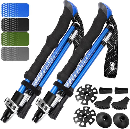 Premium Foldable Hiking Poles by USA Brand - Adjustable, Lightweight Trekking Poles Made of Aircraft Aluminum, Metal Flip Locks & Comfortable Real Cork and EVA Foam Grips