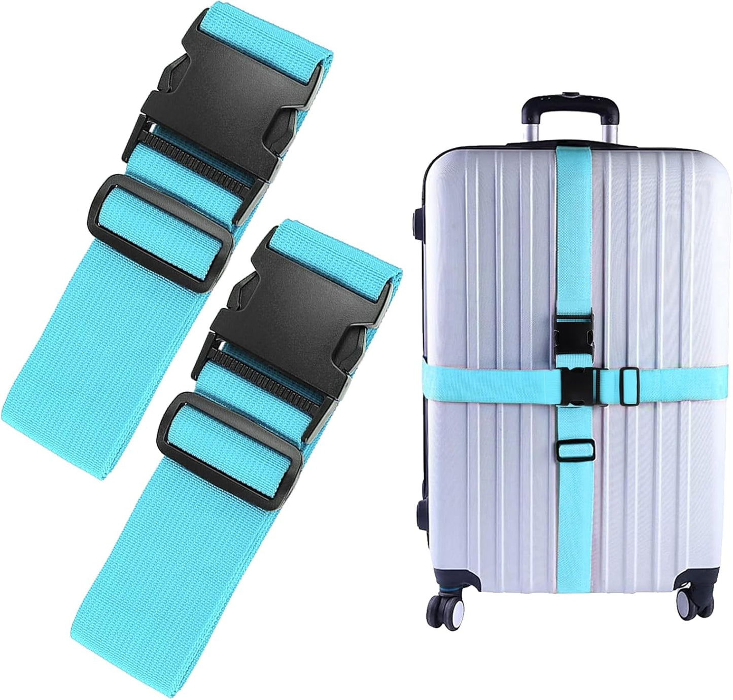 2Pcs Luggage Straps for Suitcase Travel Accessories TSA Approved, 80In Long Belts to Keep Your Suitcase Secure, Adjustable Bag Straps with Quick-Release Buckle for Travel Bag Closure, Light Blue