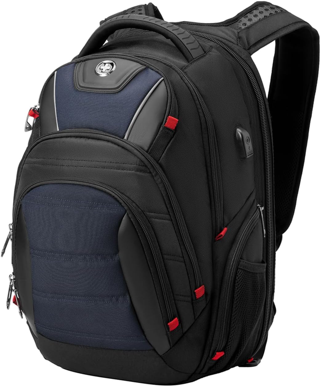 Swissdigital Design Men's Laptop Backpack for Man，Large Capacity Business Travel Backpack Black/Blue