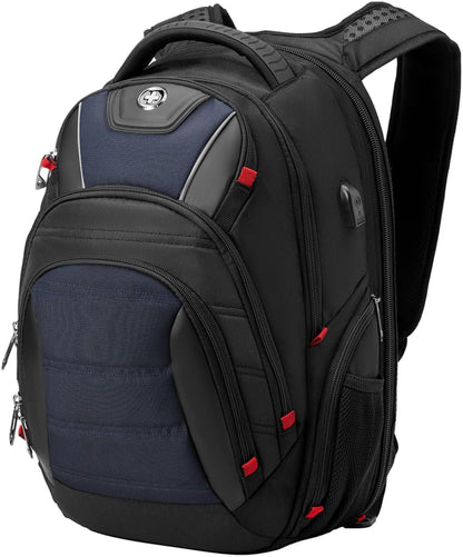 Swissdigital Design Men's Laptop Backpack for Man，Large Capacity Business Travel Backpack Black/Blue