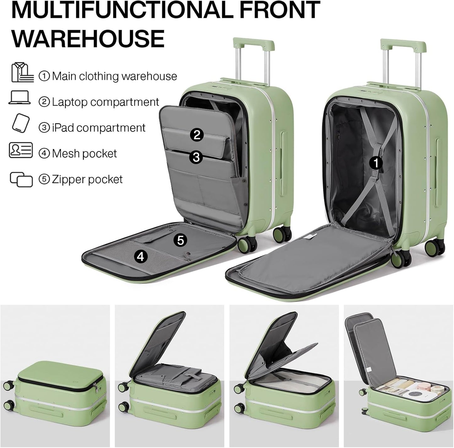 mixi Luggage Suitcase with Spinner Wheels, 24'' Checked Travel Luggage Aluminum Frame PC Hardside with TSA Lock & Cover - Avocado Green