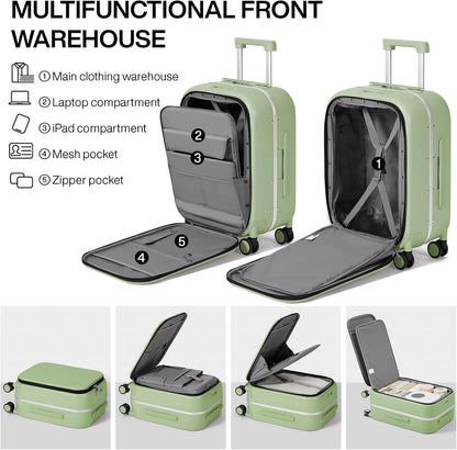 mixi Luggage Suitcase with Spinner Wheels, 24'' Checked Travel Luggage Aluminum Frame PC Hardside with TSA Lock & Cover - Avocado Green