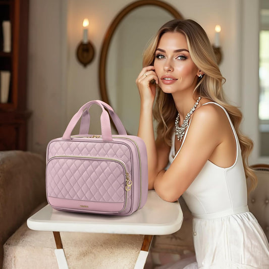 Travel Toiletry Makeup Bag for Women Hanging Toiletry Bag Cosmetic Organizer Make up Bags for Women Travel Essentials (Pinkish Purple)