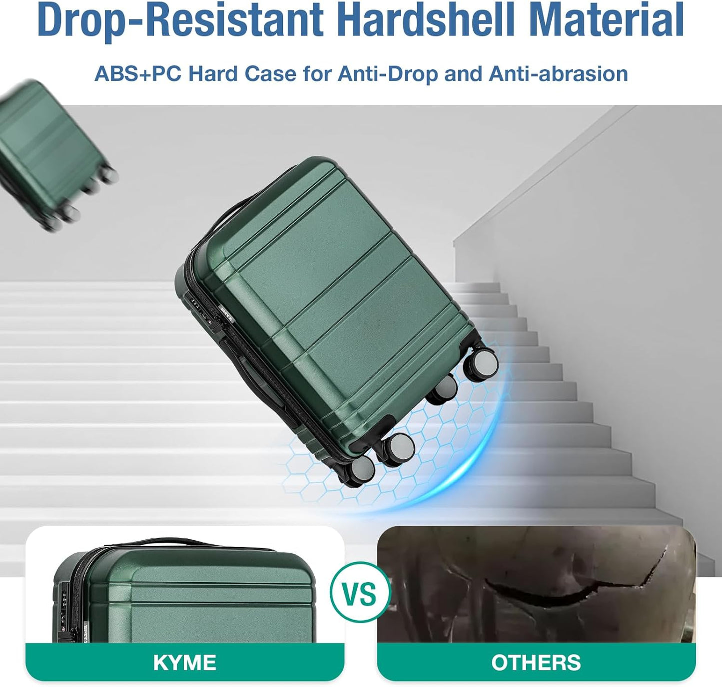 KYME Carry On Luggage 22x14x9 Airline Approved with TSA Lock Hard Shell Carry On Suitcase Lightweight Suitcases with Wheels Small Luggage for Men Women,Carry-On 20 Inch,Green