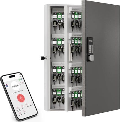 192 Key Cabinet Organizer,Metal Key Lock Box Wall Mount use OTP Technology Unlock,Fixed Password/Bluetooth/OTP Share Half-Remote Unlock,Security Lockbox for Key Management Hook & Storage