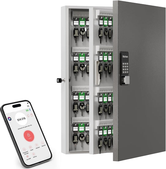 192 Key Cabinet Organizer,Metal Key Lock Box Wall Mount use OTP Technology Unlock,Fixed Password/Bluetooth/OTP Share Half-Remote Unlock,Security Lockbox for Key Management Hook & Storage