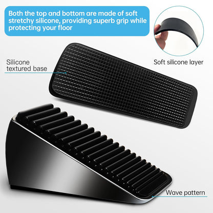 2Pc Strongest Large Door Stop - Heavy Duty Tall Wedge Stoppers for Bottom, up to 2.6In Doorstop, Zinc Alloy and Silicone Made, Suits Any Heavy Door and Smooth Floor