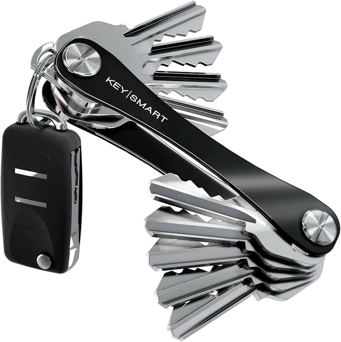 KEYSMART Key Holder for Keychain - Compact Key Organizer for Key Chain, Minimalist Clutter-Free EDC Keychains Key Ring, Black, 14 Keys