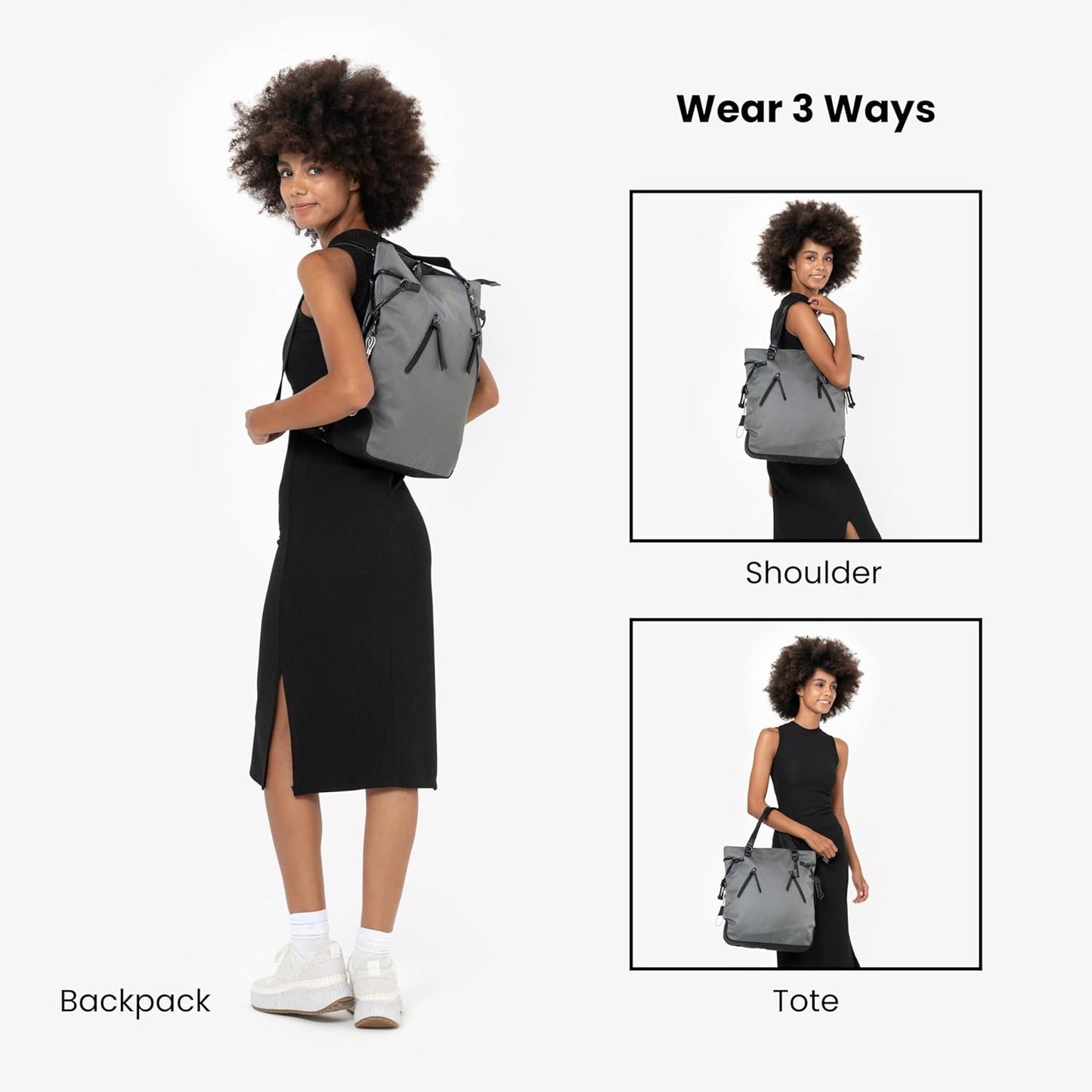 Sherpani Tempest, Anti Theft Convertible Backpack Tote, 14L Travel Backpack, Travel Gifts for Women, Handbags, RFID Protection, Metal Hardware, Fits 15” Laptop (No Sleeve) (Granite)