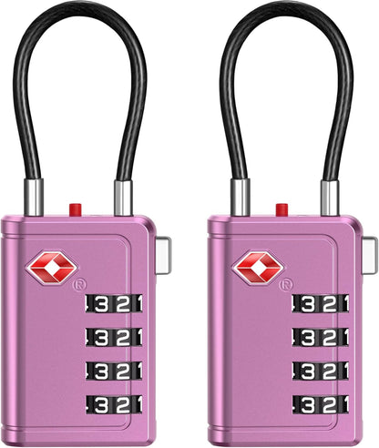 Puroma TSA Approved Luggage Travel Locks with Open Alert Indicator, 4 Digit Combination Resettable Code Zinc Alloy Lock for Suitcase, Backpack, Bag, Toolbox, Locker (2 Pack, Rose Purple)