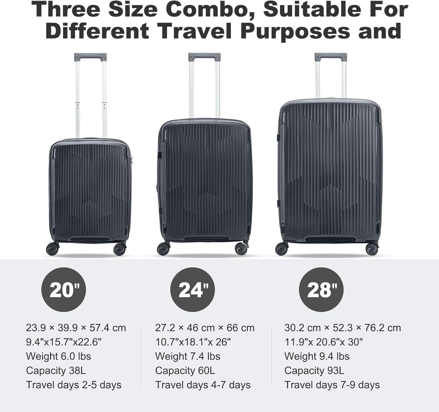 Nazhura Luggage Set, 3-Piece Hardside Suitcase Set, 20-inch Carry On, 24-inch, 28-inch Luggage