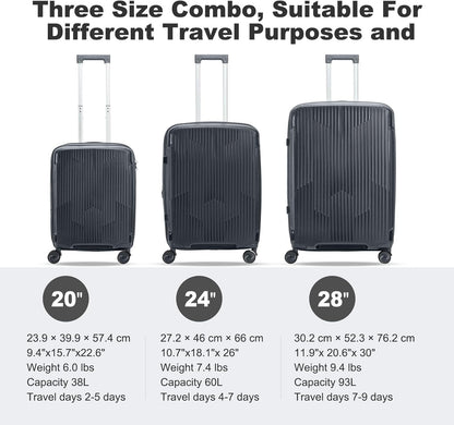 Nazhura Luggage Set, 3-Piece Hardside Suitcase Set, 20-inch Carry On, 24-inch, 28-inch Luggage