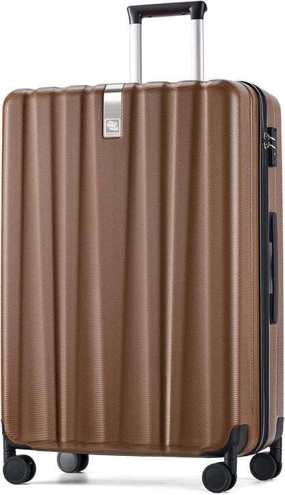 Hanke 29 Inch Luggage Suitcases With Spinner Wheels Lightweight PC hardside Rolling Suitcase With Travel Lock, Checked-Large 29-Inch Christmas Gifts for Birthday （Brown）