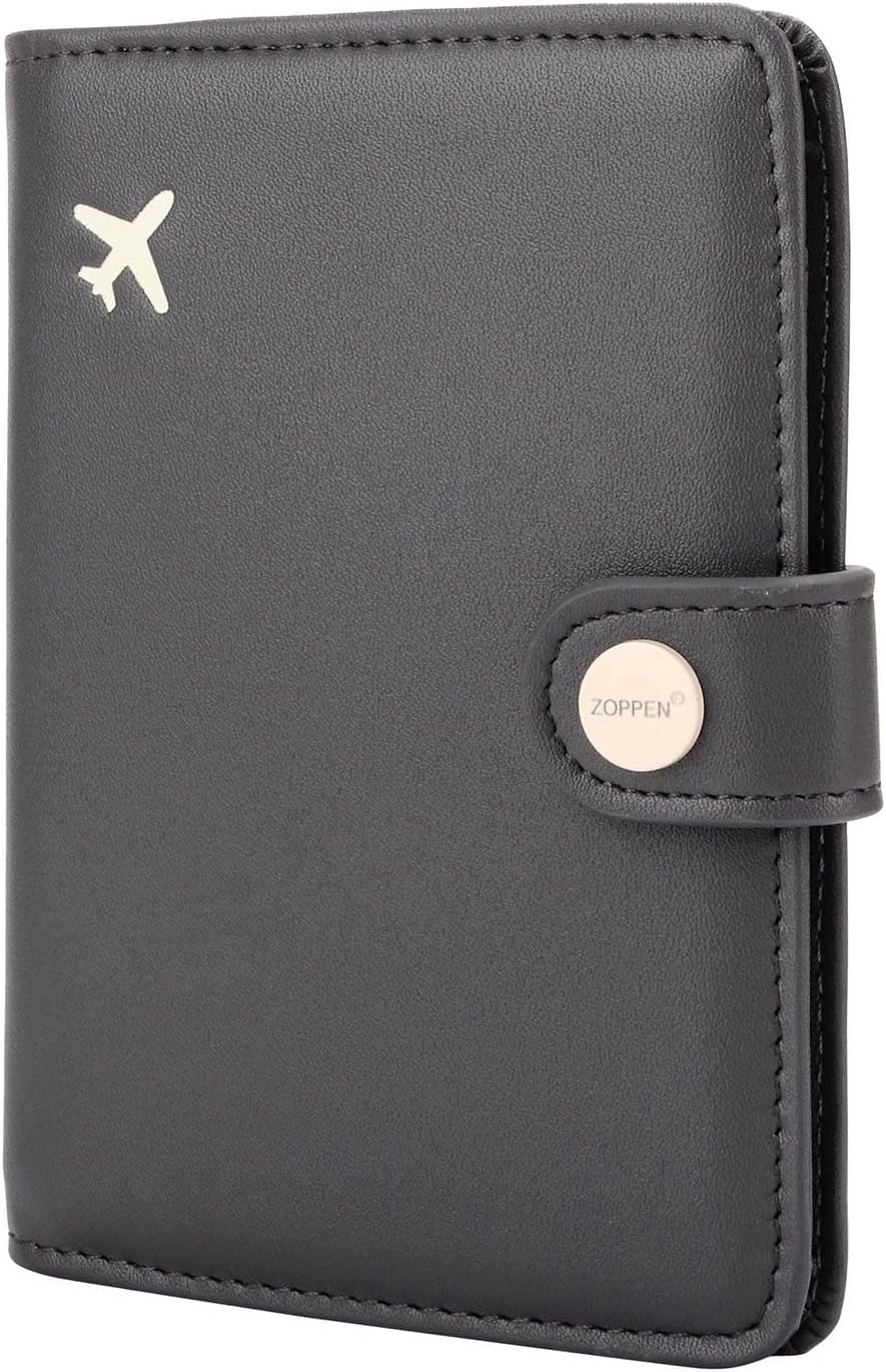 ZOPPEN Passport Holder Women, Passport Cover Travel Wallet Rfid Blocking Passport Wallet Cover Case Travel Essentials Document Organizer, Dark Grey