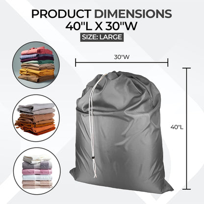 Laundry Bag with Locking Closure Drawstring – Extra Large Heavy Duty 100% Nylon, Large & Foldable Clothes Sack – Lightweight Dirty Laundry Organizer for Travel, Dorm, Gym – L 40" x H 50" (GRAY)