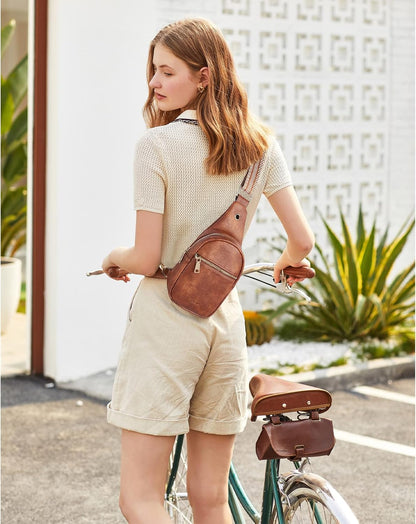 Telena Small Sling Bag for Women Leather Crossbody Fanny Packs Chest Bag for Women