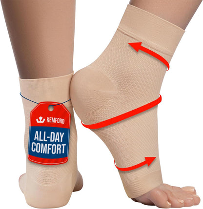 KEMFORD Ankle Compression Sleeve - Plantar Fasciitis Braces - Open Toe Compression Socks for Swelling, Sprain, Neuropathy, Foot Arch Support for Men and Women - 20-30mmhg, 2XL, Beige