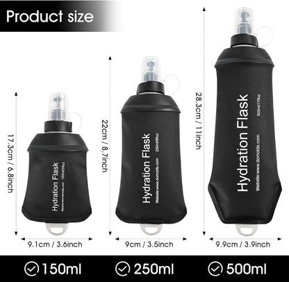 GYGYL Soft Flask, TPU Collapsible Soft Water Bottle for Hydration Pack, Running Vest, Leak-Proof Folding Water Bottle for Hiking Cycling Climbing Jogging-250ml Black, 2pcs