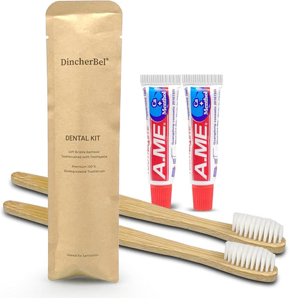 Bamboo Toothbrushes Kit Bulk, Disposable Toothbrushes with Toothpaste(6g), Individually Wrapped Toiletries Amenities for Hotel, Airbnb, Homeless, Shelter, Camping and Travel (50 Pack)