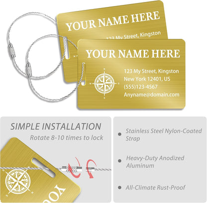Personalized Luggage Tags for Suitcases (2/4/6/8 Pack) - Custom Engraved Metal Travel Tag, Customizable Pattern/Name/Text for Bags Backpacks Suitcases