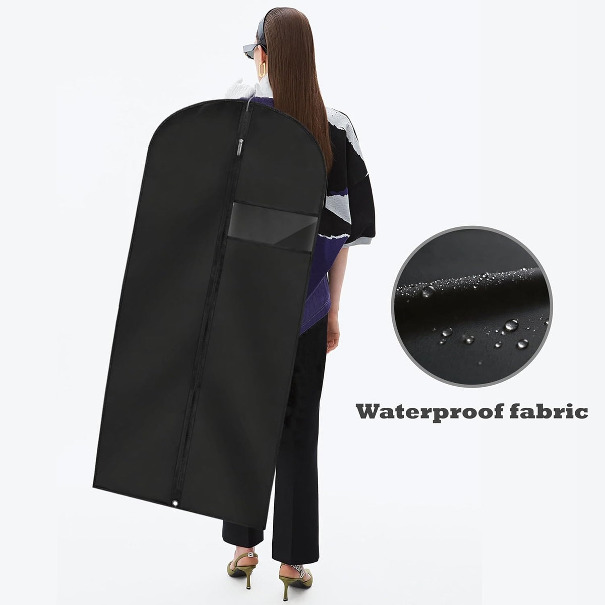 Garment Bags for Hanging Clothes, 45'' Suit Bag Cover for Storage and Travel, Dress Bags for Gowns Long (Black)