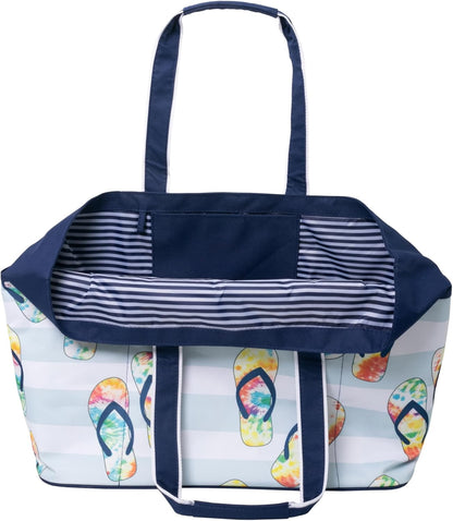 geckobrands Oversized Beach Tote – Large and Stylish Beach Bag with 4 Exterior Pockets and Zippered Internal Compartment