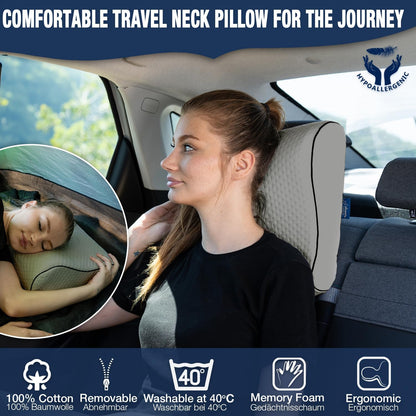 Travel & Camping Comfortable Memory Foam Pillow – Easy to Carry Portable Bag – Temperature Regulating Pillow Case (Grey Contour)