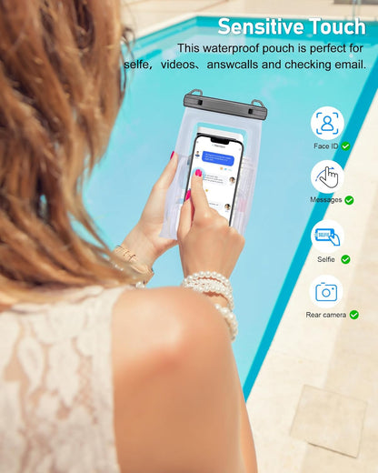 Large Waterproof Phone Pouch Universal Phone Waterproof Case for iPhone 15 14 13 12 Pro Max Galaxy S22 S21 IPX8 Water Proof Dry Bag with Wide Lanyard Large Capacity Waterproof Bag for Swimming