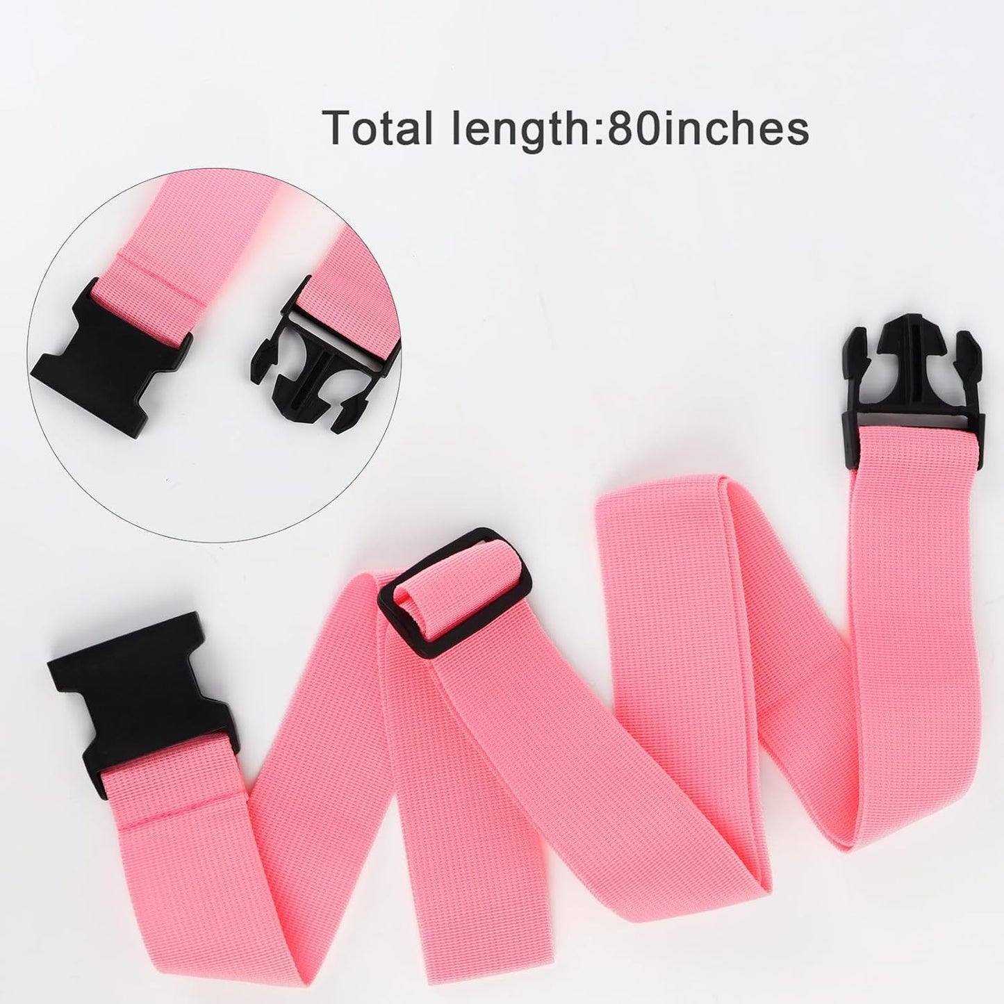 4Pcs Luggage Straps for Suitcase Travel Accessories TSA Approved, 80In Long Belts to Keep Your Suitcase Secure, Adjustable Bag Straps with Quick-Release Buckle for Travel Bag Closure, Pink