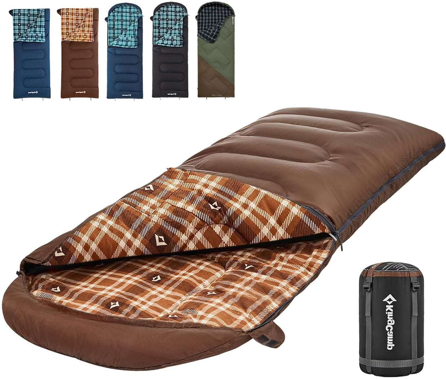 KingCamp Sleeping Bag for Adults, Cold Weather & Warm XL Big and Tall Flannel Sleeping Bags with Compression Sack Portable Waterproof Essentials Gear Accessories for Outdoor Camping