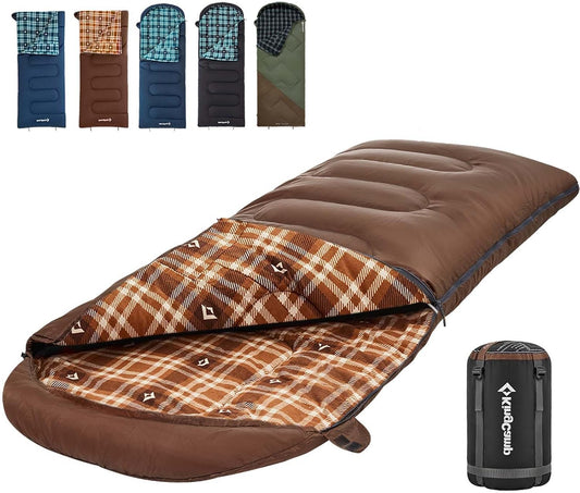 KingCamp Sleeping Bag for Adults, Cold Weather & Warm XL Big and Tall Flannel Sleeping Bags with Compression Sack Portable Waterproof Essentials Gear Accessories for Outdoor Camping