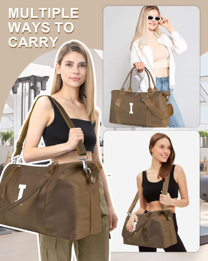 Birthday Graduation Gifts for Daughter,Initial Travel Duffel Bag Sports Gym Bag for Girls Teen Kids Birthday Gifts,Personalized Weekender Bag Carry On Tote Bags Cute Overnight Bag for Women(Brown, I)