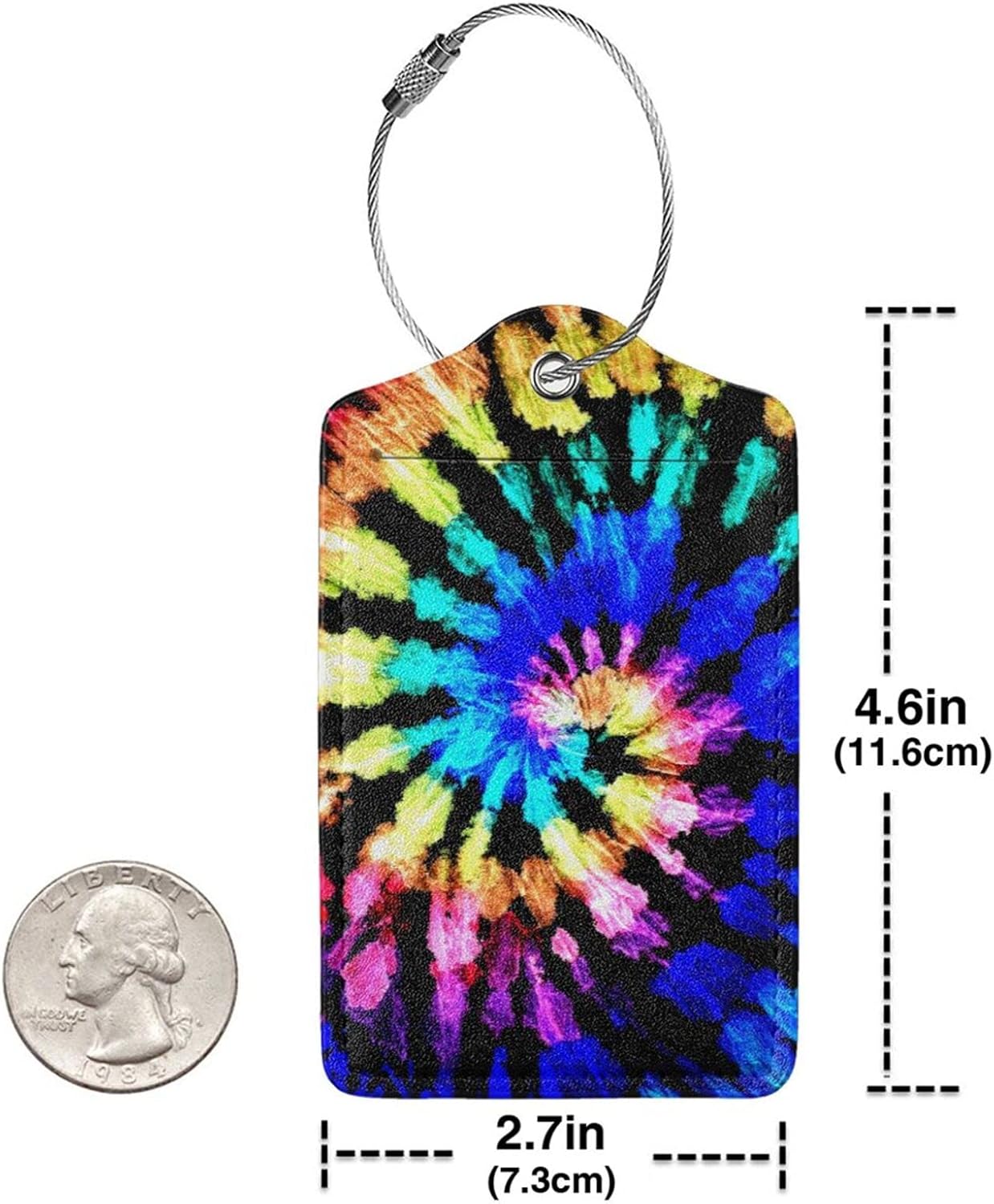 2pcs Tie Dye Luggage Tag for Suitcases Baggage, Colorful Rainbow Airport Crew Leahter Luggage Tag with Stainless Steel Loop and Full Back Privacy Cover for Travel Sports Girls Teens Adults