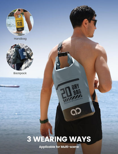 Lamicall Dry Bag Waterproof Backpack - [Zippered Pocket] 5L/10L/20L/30L/40L Roll Top Waterproof Bag with Water Proof Phone Pouch, Floatable Drybag for Swimming, Boating, Kayaking, Camping, Beach
