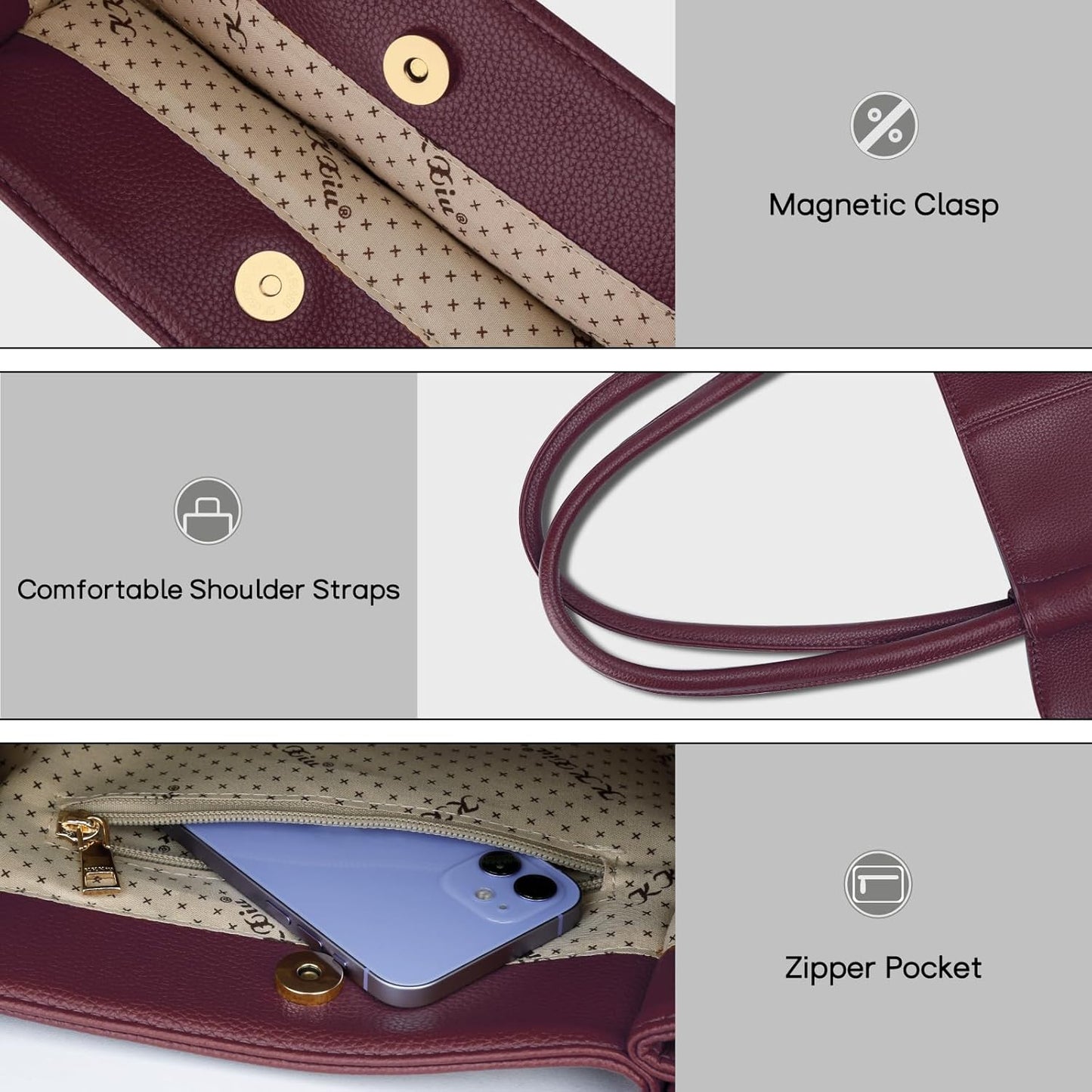 KKXIU Tote Bag for Women Vegan Leather Shoulder Purse Large Capacity Travel Bag