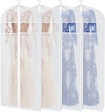 Zilink Dress Bags for Gowns Long 72-inch Garment Bags for Long Dresses Clear Dress Protector Bag with 3" Gusset and Full Length Zipper for Dresses, Fur Coat Gown Closet Storage（Set of 4）