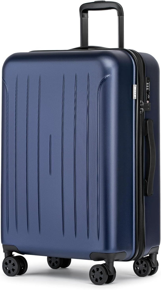 KYME Suitcase Hardshell With Double Spinner Wheels, PC+ABS TSA Lock Travel Luggage (Navy Blue, 24" Checked)